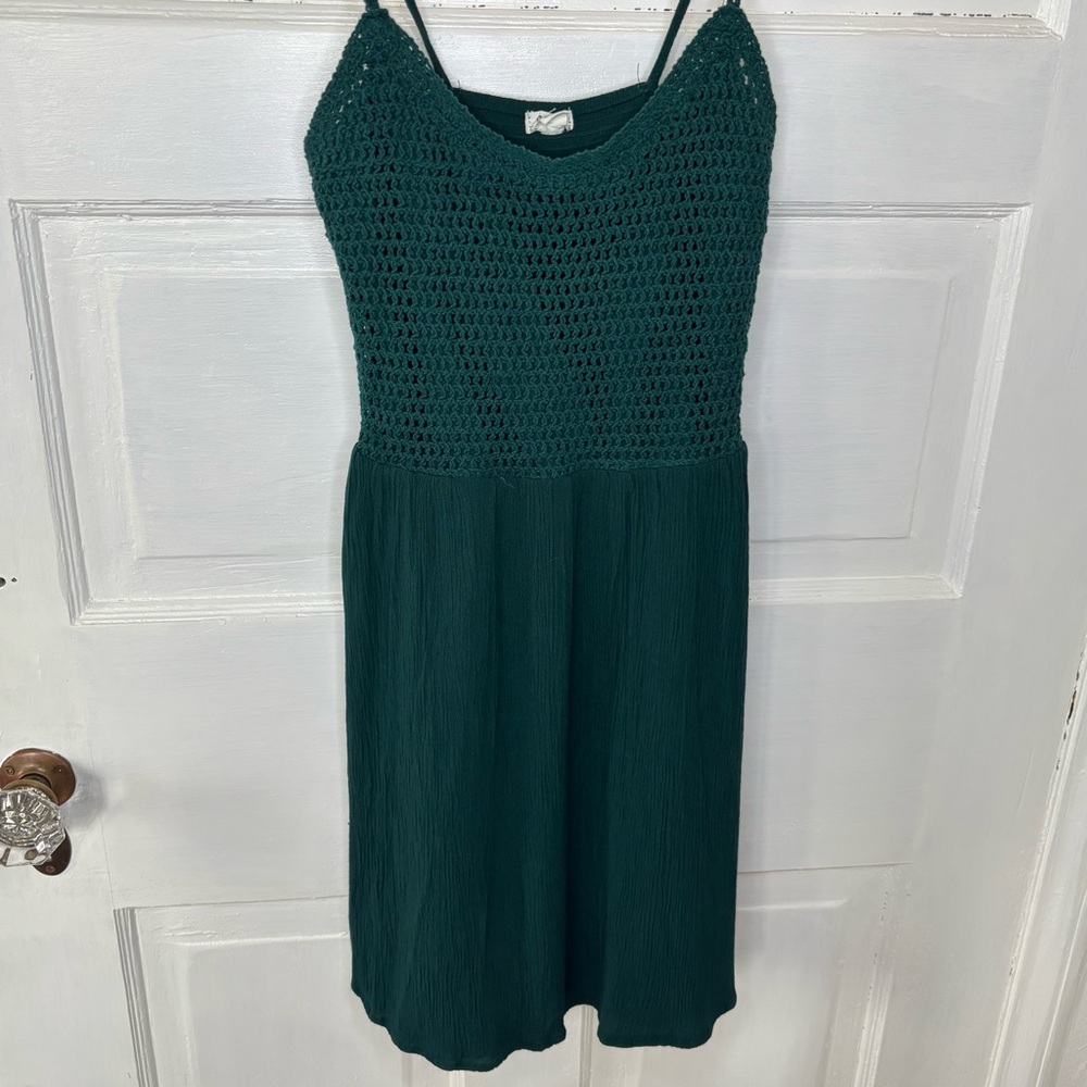 Garage Dark Green Crochet Bodice Sun Dress